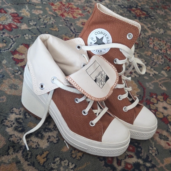 Converse Women's Heeled Boots - Tan and White - Picture 8 of 10
